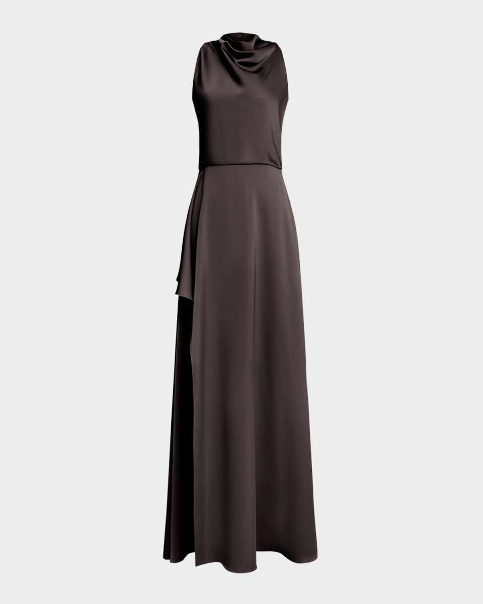 Amara Draped Cowl-Neck Satin Gown